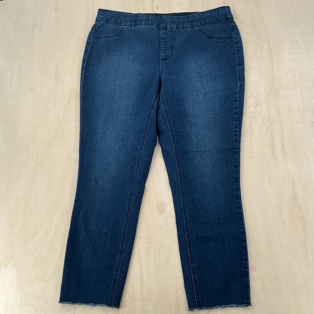 CJ Banks Jeggings Womens 16W Blue Dark Wash Pull On Raw Hem Stretch Casual Denim